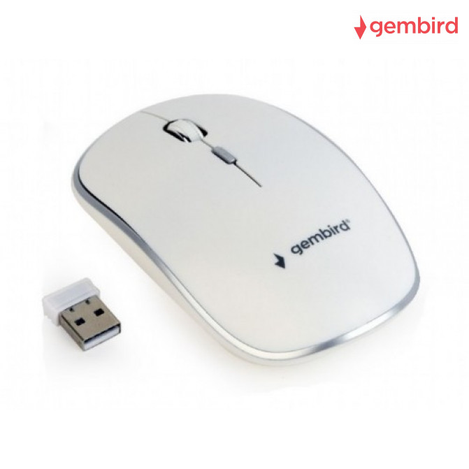 Mouse Gembird  Wireless MUSW-4B-01, USB, White, 2.4 GHz, 800, 4-button, 1200/1600dpi, Nano Reciver