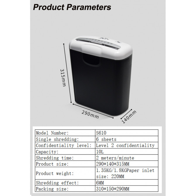 Distrugator de documente Qsmile P5 S610