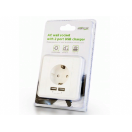 Priză Gembird AC wall socket with 2 port USB charger, 2.4A, USB charger: 2 ports, 5 V DC up to 2.4 A / 12 W (total)