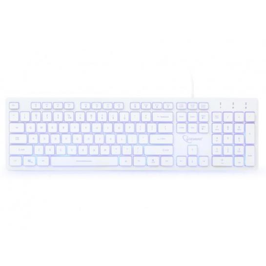 Tastatura Gembird KB-UML3-01-W-RU Silent, 3-color backlight, 12 practical multimedia hotkeys, RU layout, USB, White