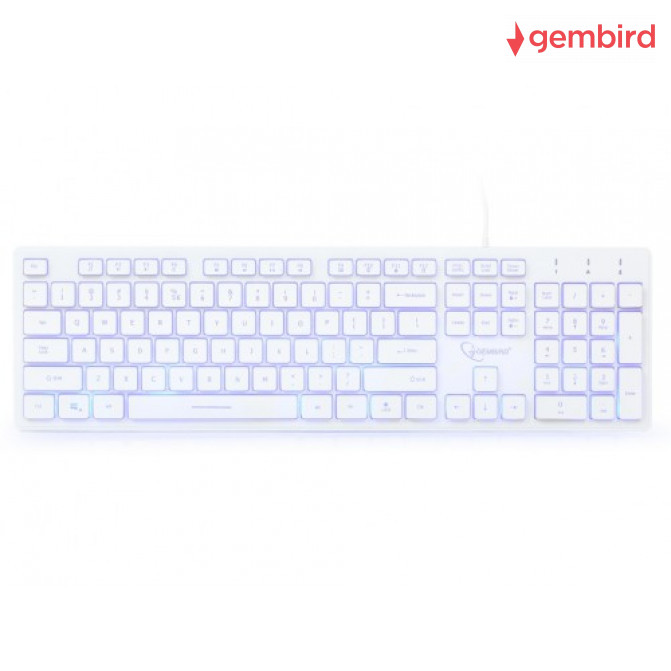 Клавиатура Gembird KB-UML3-01-W-RU, Silent, 3-color backlight, 12 practical multimedia hotkeys, RU layout, USB, White