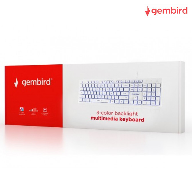 Клавиатура Gembird KB-UML3-01-W-RU, Silent, 3-color backlight, 12 practical multimedia hotkeys, RU layout, USB, White