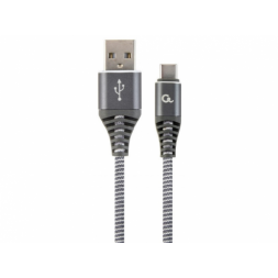 Кабель USB2.0/Type-C Premium cotton braided, Spacegrey/White 1m