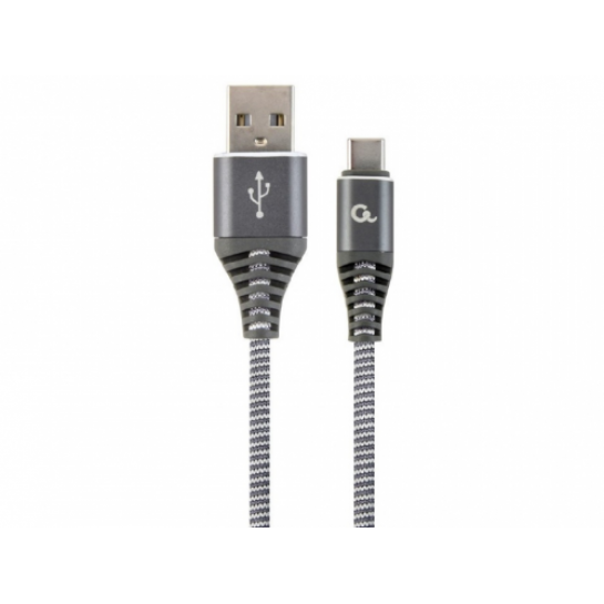 Cablu USB2.0/Type-C Premium cotton braided, Spacegrey/White 1m