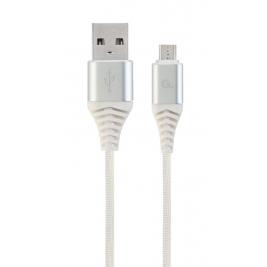 Кабель USB2.0/Micro-USB  Premium cotton braided, Silver/White 2 m