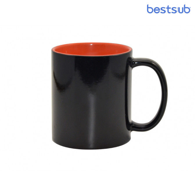 Кружка для сублимации хамелеон матовая чёрная, оранжевая внутри 11oz BestSub B2CIN-ON