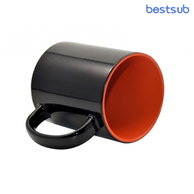 Кружка для сублимации хамелеон матовая чёрная, оранжевая внутри 11oz BestSub B2CIN-ON