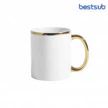 Кружка для сублимации белая с золотым краем и золотой ручкой 11oz BestSub B101-DHBG