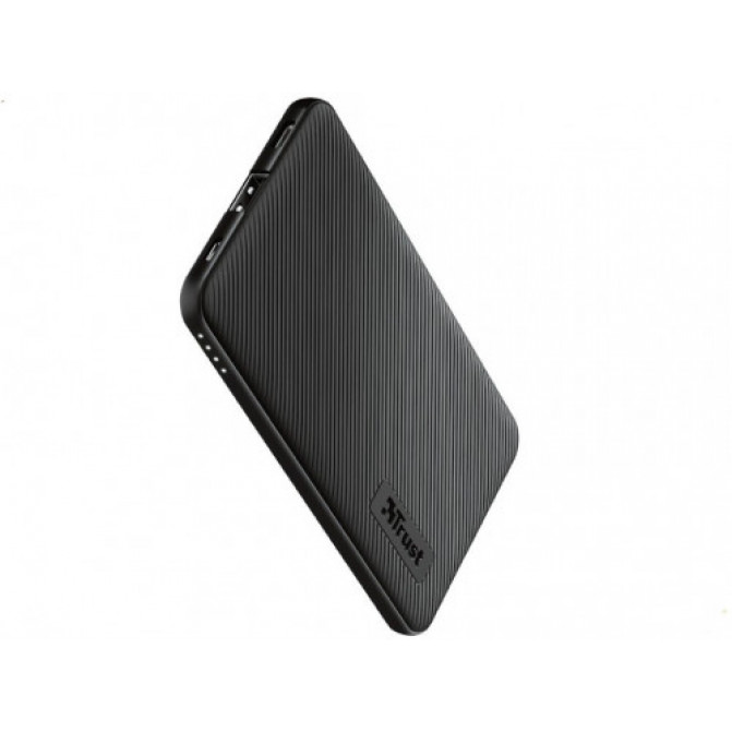 Повербанк 5000mAh Trust Primo Eco, Black, Fast-charge with maximum speed via USB-C (15W) or USB-A (12W). Ultra-thin