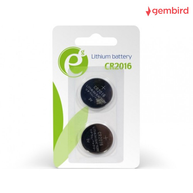 Батарейки Gembird Button cell CR2016, 2pcs, High performance and long lifetime