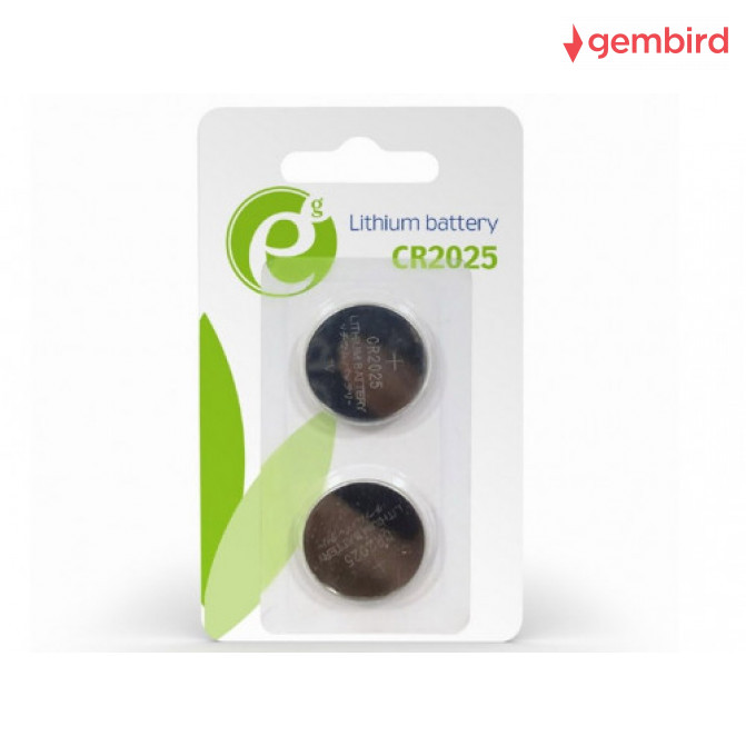Батарейки Gembird Button cell CR2025, 2pcs, High performance and long lifetime