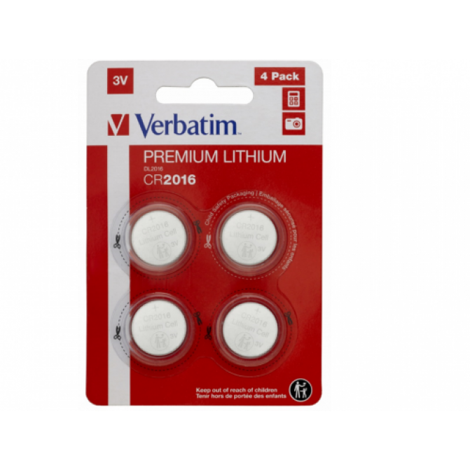Батарейки Verbatim CR2016 Lithium 3V 4pcs