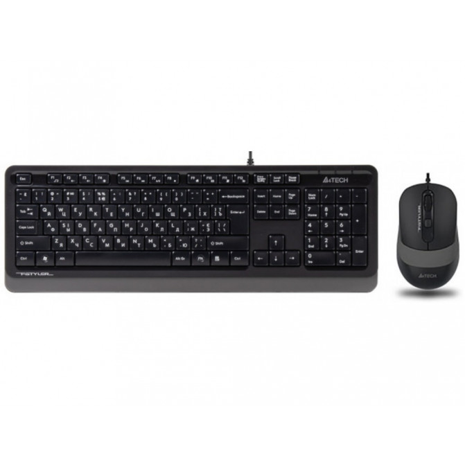Tastatura + Mouse A4Tech F1010, Laser Engraving, Splash Proof, 1600 dpi, 4 buttons, Black/Grey, USB