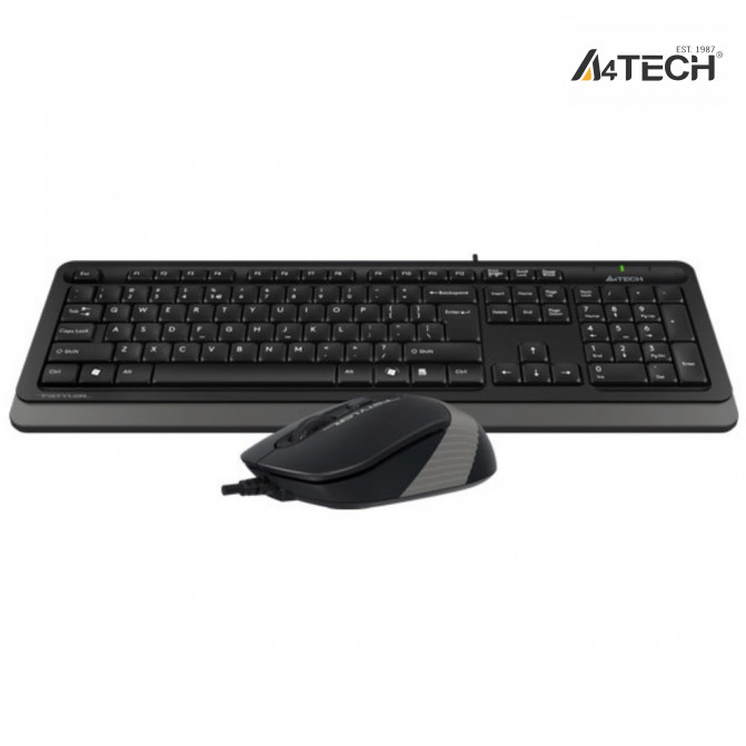 Клавиатура + Мышь A4Tech F1010, Laser Engraving, Splash Proof, 1600 dpi, 4 buttons, Black/Grey, USB