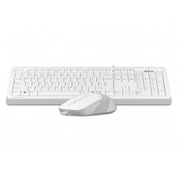 Tastatura + Mouse A4Tech F1010, Laser Engraving, Splash Proof, 1600 dpi, 4 buttons, White/Grey, USB