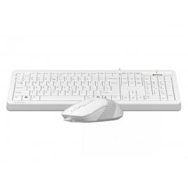 Tastatura + Mouse A4Tech F1010, Laser Engraving, Splash Proof, 1600 dpi, 4 buttons, White/Grey, USB