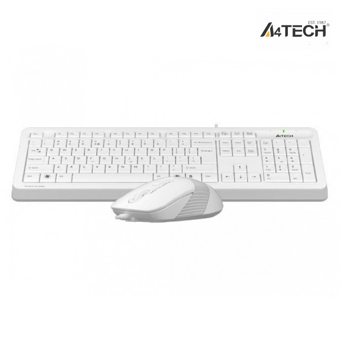 Tastatura + Mouse A4Tech F1010, Laser Engraving, Splash Proof, 1600 dpi, 4 buttons, White/Grey, USB