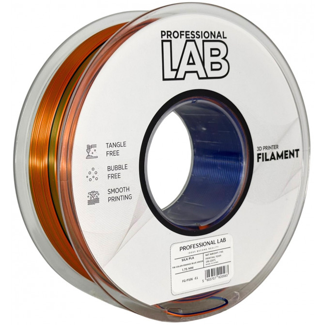 Филамент PLA Silk Orange-Blue-Green, ProfLab, FG-P106-E1, 1кг для 3D-принтера