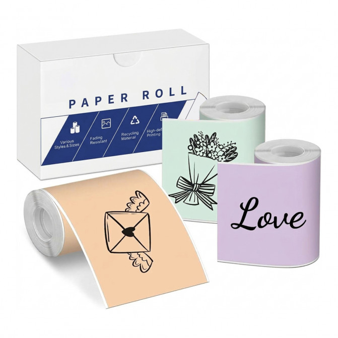 Этикетки 50мм*3.5м (Q12-RMSMLL) 3 Rolls, Green Purple Orange AIMO (Paper Roll) T02