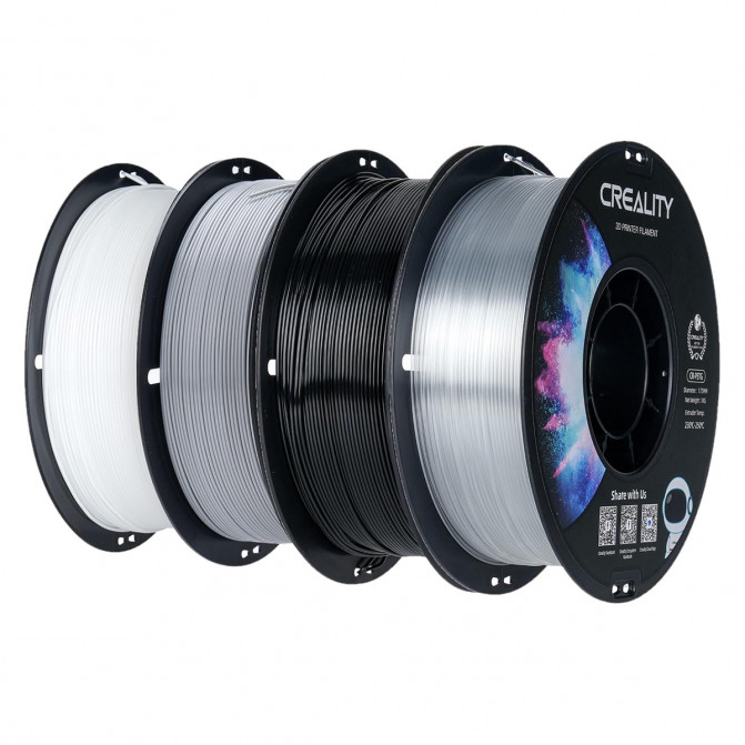 Filament pentru imprimanta 3D Creality, CR-PETG, set: Black + White + Gray + Transparent, 1.75 мм, 4кг
