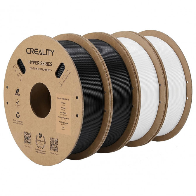 Filament pentru imprimanta 3D Creality, Hyper PETG, set: 2xBlack + 2xWhite, 1.75 mm, 4kg