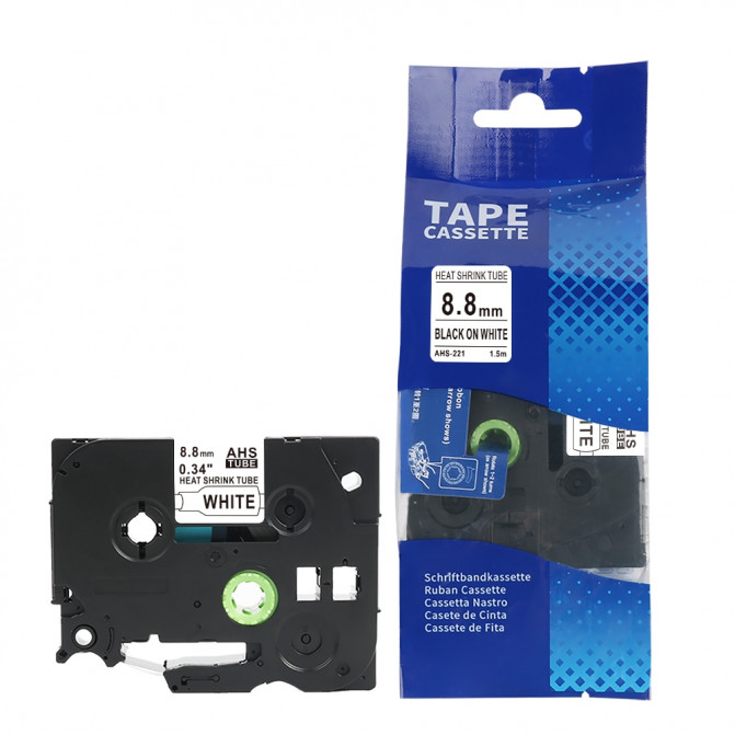 Cartuş Label Brother HSe-221/AHS-221/E1000 PRO Black/White with Heat Shrink 8.8mm*1,5m AIMO