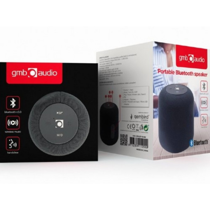 Беспроводная колонка Gembird SPK-BT-15-BK ,5W RMS, Bluetooth v.5.1, Built-in microphone, microSD, FM-radio