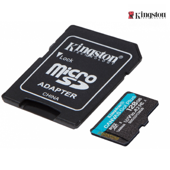 Card de Memorie 128GB microSD Class10 UHS-I U3 (V30) Kingston Canvas Cangas Go Plus, Ultimate, Read: 170Mb/s, Write: 90Mb/s