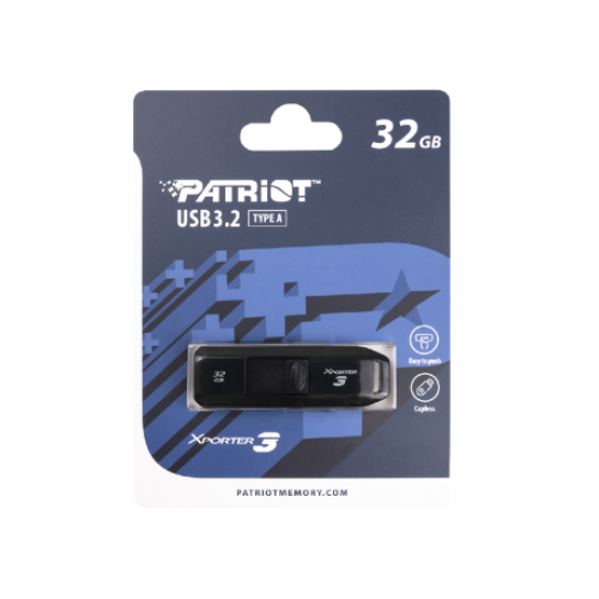 USB Flash 32GB USB3.2  Patriot Xporter 3 Black, Portable and light weight (Read 80 MByte/s)