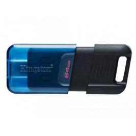 USB Flash 64GB USB-С3.2  Kingston DataTraveler 80M, Black/Blue, USB-C, Cap design, Stylish slim plastic casing fits, Keyring Loop (Read 200 MByte/s)