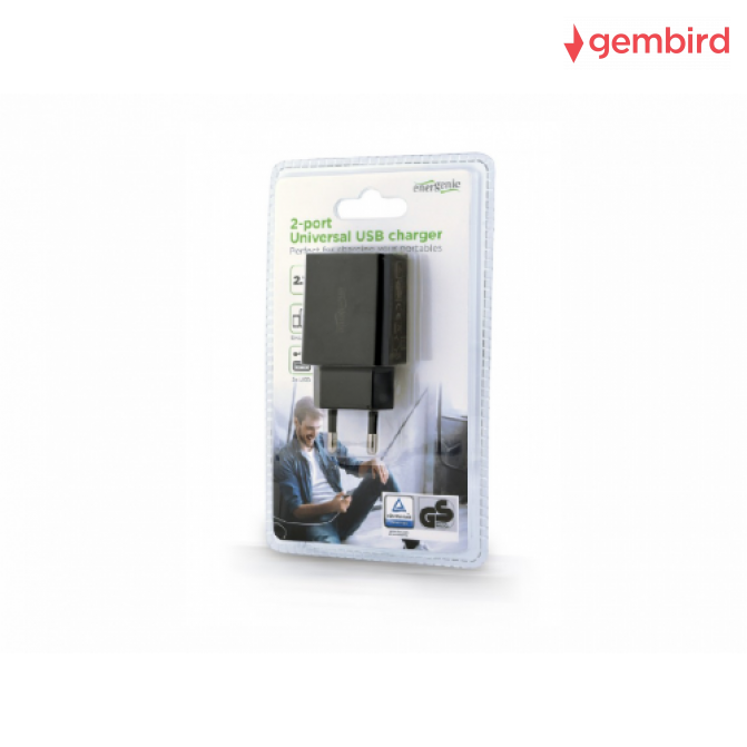 USB Încărcător Universal USB Charger - Gembird EG-U2C2A-03-BK, 2-port universal USB charger, 2.1 A, Black