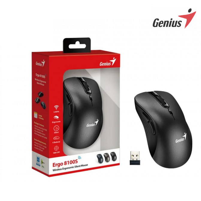 Мышь Genius Wireless Ergo 8100S, Беспроводное, Чёрный