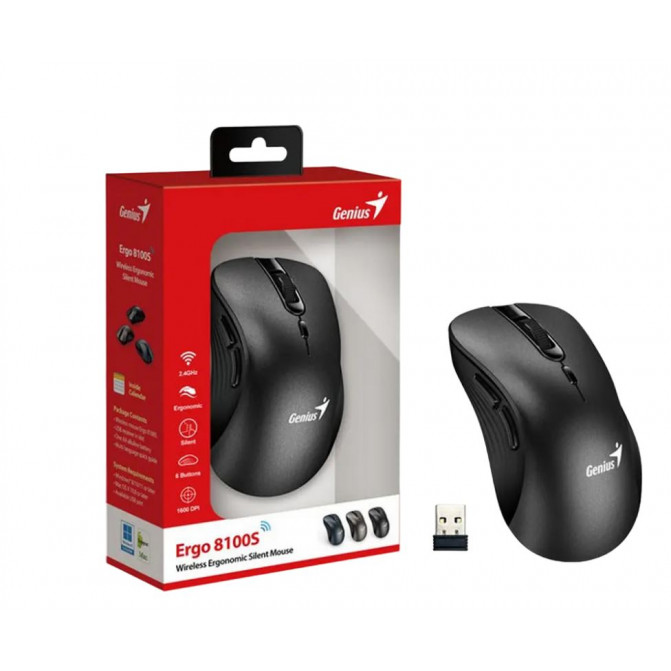 Мышь Genius Wireless Ergo 8100S, Беспроводное, Чёрный