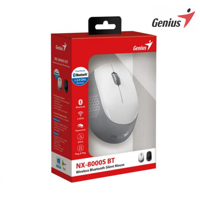 Mouse Genius Wireless NX-8000S BT, Fara fir, Alb