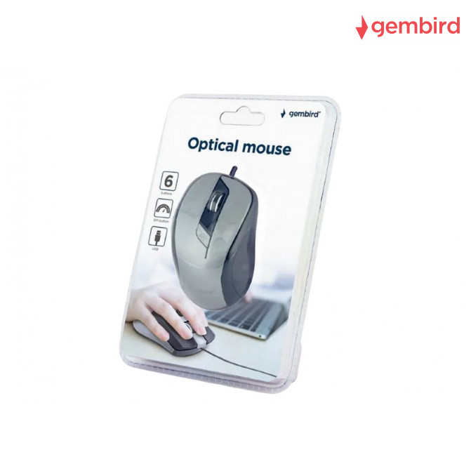 Mouse Gembird MUS-6B-01-BG, Cu fir, Negru - Gri