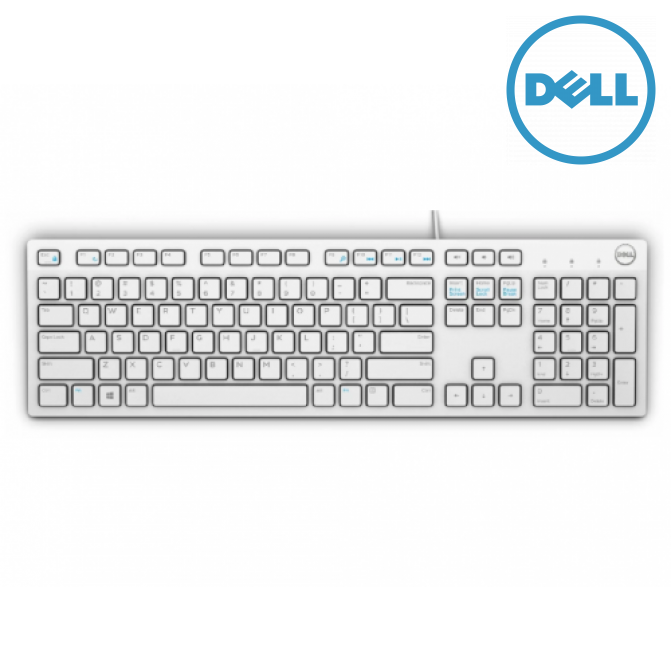 Клавиатура Dell KB216, Multimedia, Fn Keys, Quiet keys, Spill resistant, White,  US Layout, USB