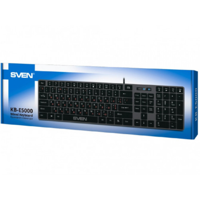 Клавиатура SVEN KB-E5000, Low-profile, Island-style, Fn Keys, Grey/Black, USB