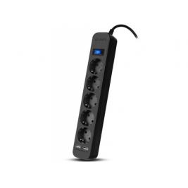 Filtru de rețea SVEN SF-05LU, 5 Sockets + 2 USB (2,4 A) , 1.8m, Black, color box