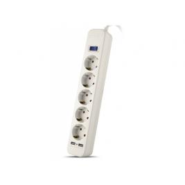 Filtru de rețea SVEN SF-05LU, 5 Sockets + 2 USB (2,4 A) , 1.8m, White, color box