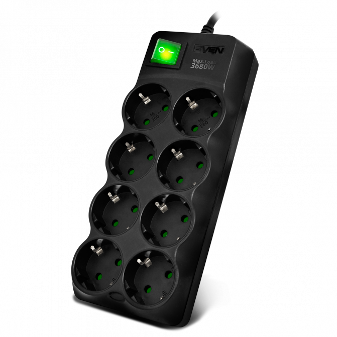 Filtru de rețea SVEN SF-08E-16, 8 Sockets, Children protection, 5.0m, ABS plastic, Black