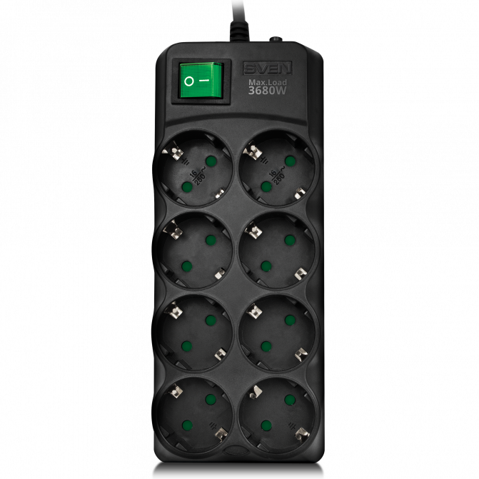 Filtru de rețea SVEN SF-08E-16, 8 Sockets, Children protection, 5.0m, ABS plastic, Black