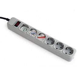 Filtru de rețea Gembird SPG6-B-6C, 6 Sockets, 1.8m, up to 250V AC, 16 A, safety class IP20, Grey