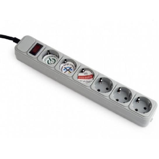 Filtru de rețea Gembird SPG6-B-6C, 6 Sockets, 1.8m, up to 250V AC, 16 A, safety class IP20, Grey