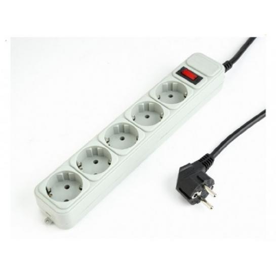 Filtru de rețea Gembird SPG3-B-10C, 5 Sockets, 3m, up to 250V AC, 16 A, safety class IP20, Grey