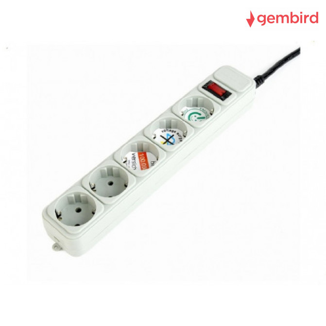 Сетевой фильтр Gembird SPG3-B-10C, 5 Sockets, 3m, up to 250V AC, 16 A, safety class IP20, Grey