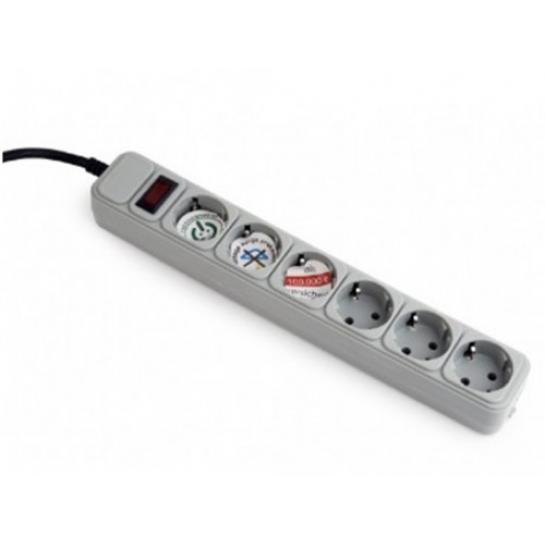 Filtru de rețea Gembird SPG6-B-10C, 6 Sockets, 3.0m, up to 250V AC, 16 A, safety class IP20, Grey