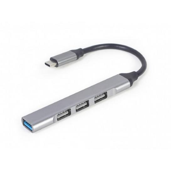 USB-концентратор Gembird UHB-CM-U3P1U2P3-02, USB Type-C 4-port USB hub (USB3 x 1 port, USB2 x 3 ports), silver