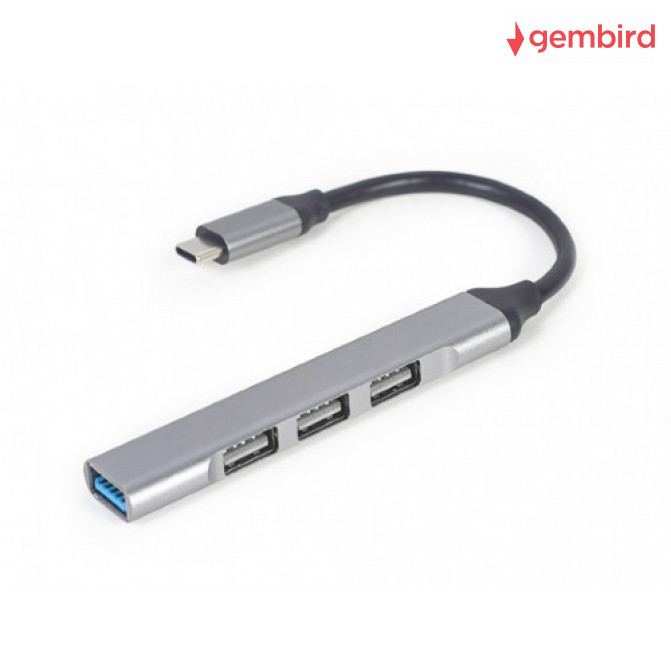 Adaptor Hub UHB-CM-U3P1U2P3-02, USB Type-C 4-port USB hub (USB3 x 1 port, USB2 x 3 ports), silver