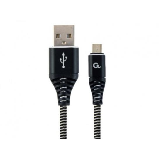 Cablu USB2.0/Micro-USB Premium cotton braided - 2m - Cablexpert CC-USB2B-AMmBM-2M-BW, Black/White, USB 2.0 A-plug to Micro-USB plug, blister