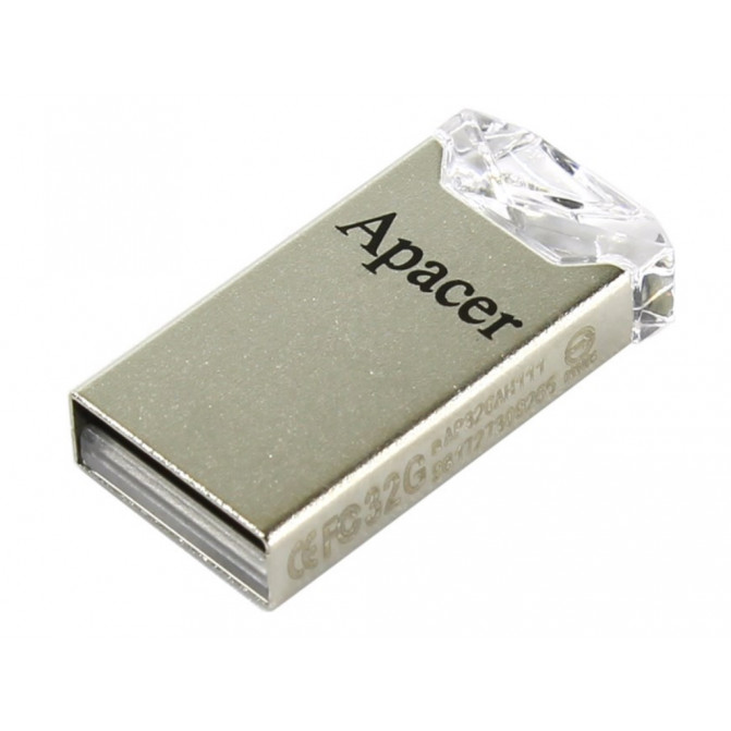 USB Флэш 32GB USB2.0 Flash Drive Apacer "AH111", Silver-Crystal, Super-Mini, Metal, Capless (AP32GAH111CR-1)